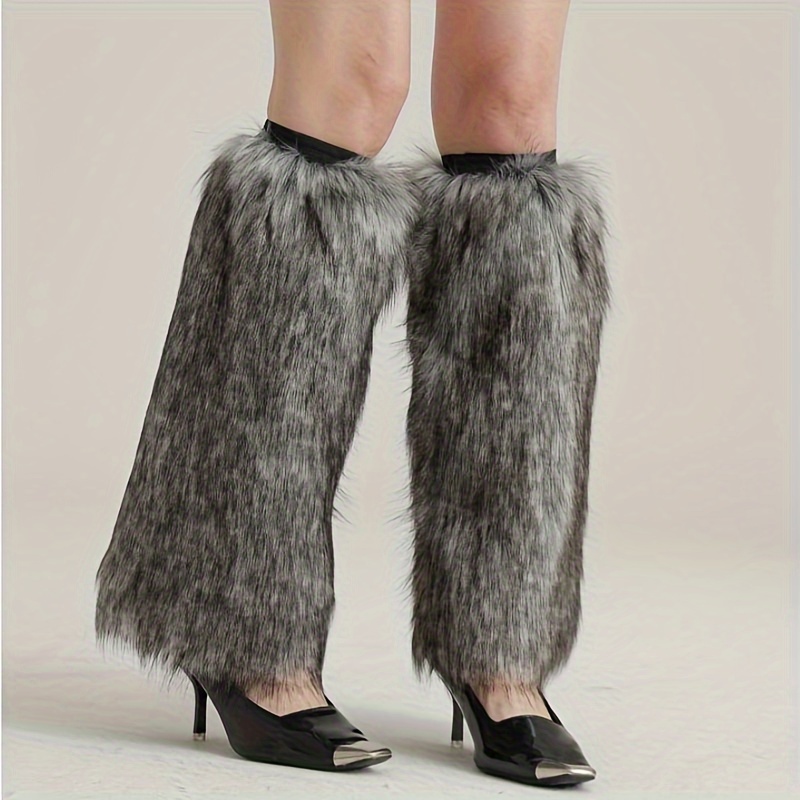 

Wolf Style Furry Leg Warmers With Heels For Costume Parties And Holiday Celebrations, Polyester Fiber, Grey - Pair