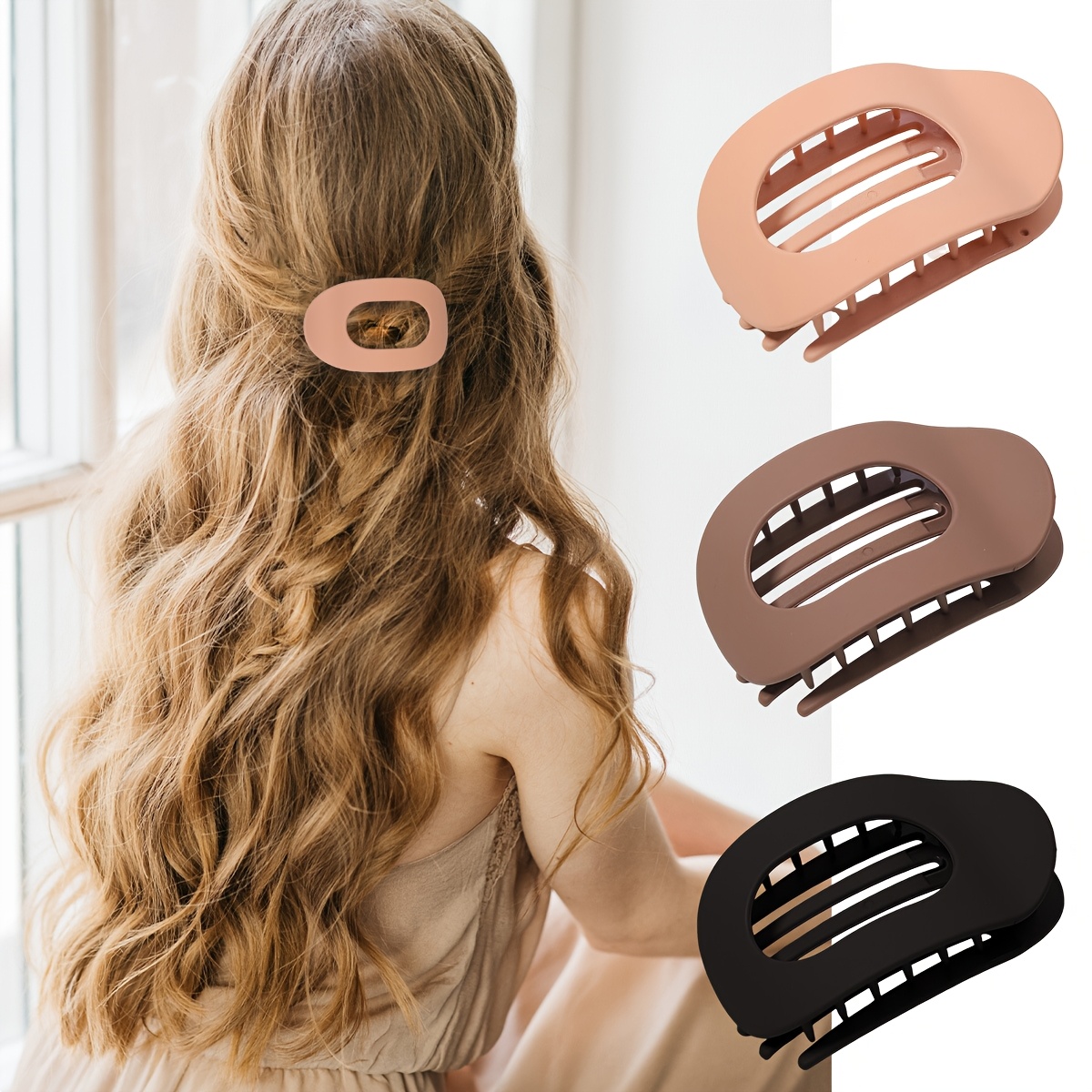 TEMU 2d Flat - 3pcs/1pc Large Duckbill Clip Women's Back Head Hair Clip Shark Clip Flat Oval Duck Clip Hair Grabber