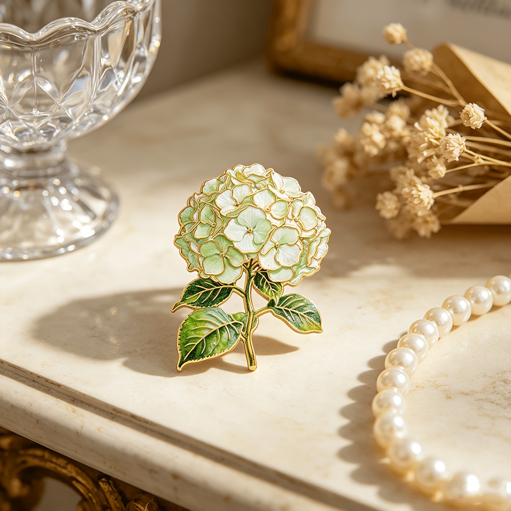 TEMU Broche de esmalte de hortensia verde fresca, alfiler floral realista, regalo de accesorio de