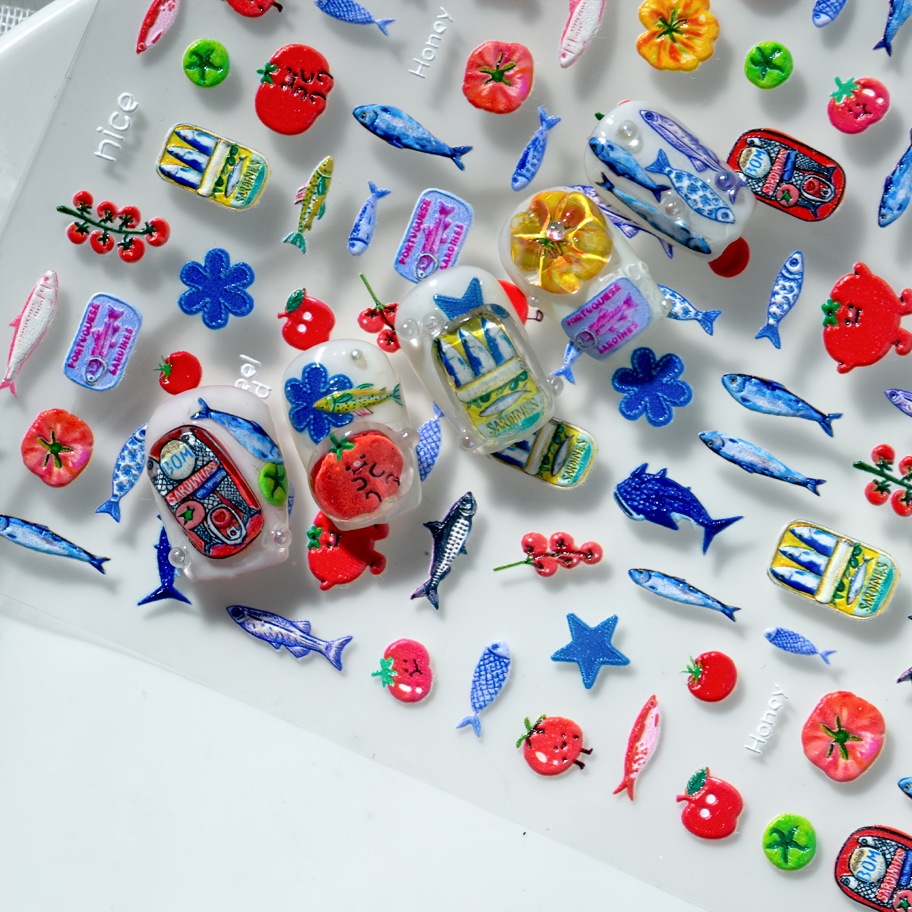1 Cute Cartoon-style Manicure Sticker With A Vibrant Color Palette, Featuring Adorable Cartoon Themes Including Flowers, Stars, Small Animals, And Food Elements, Perfect For Women's Use