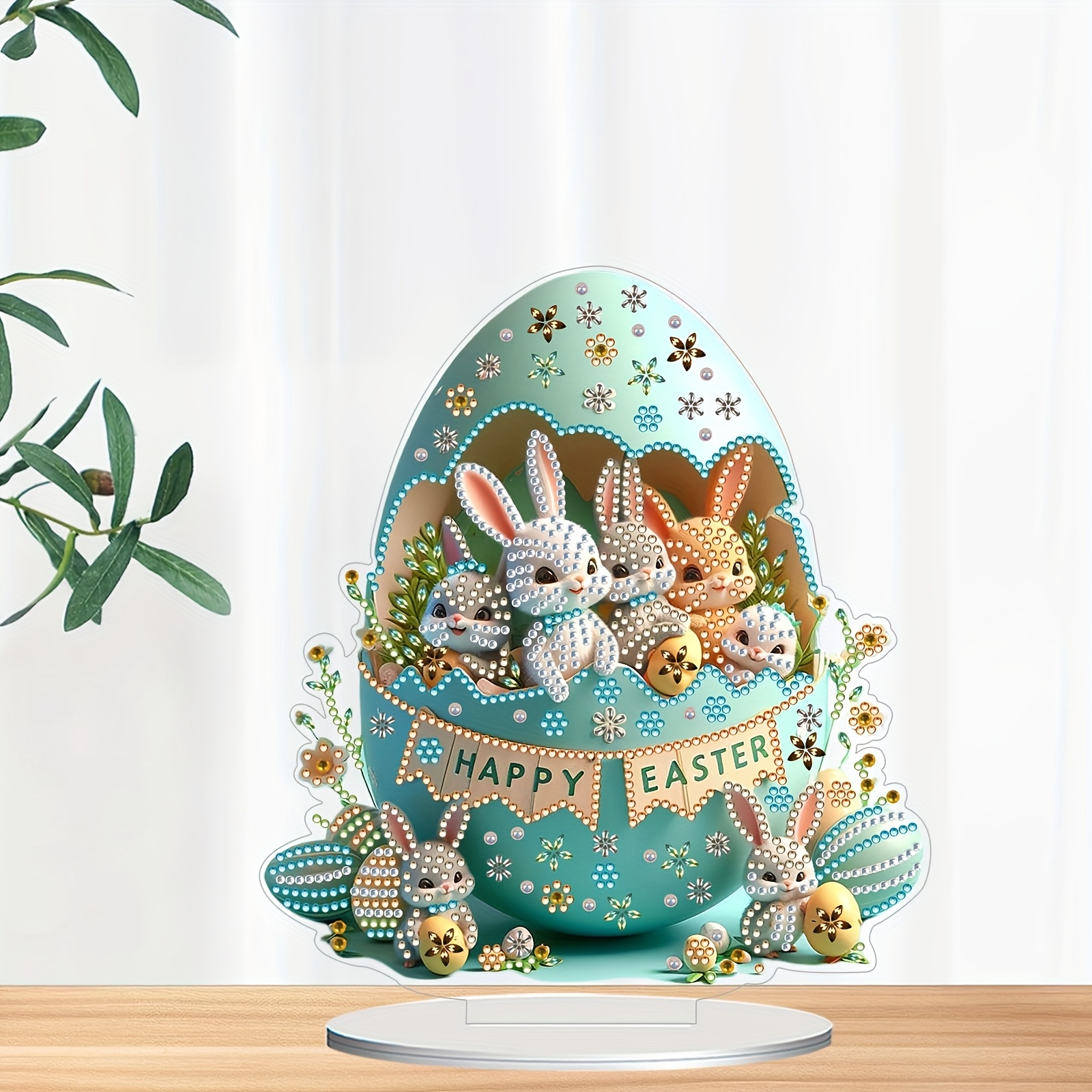 

Diy Diamond Painting Acrylic Easter Decoration Kit-rabbit Design In Egg, Irregular Shape Diamond, Office Desk And Coffee Table Decoration, Creative Gift