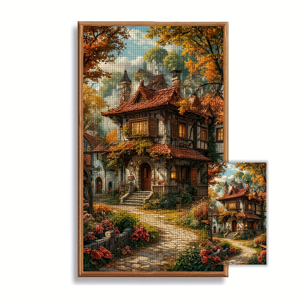 TEMU Jozysh 40x70cm/15.7x27.6inch, Cross Stitch Kit, Embroidery Crafts Set, Autumn , Patterned Printed Cross Stitch Kit, Random Thread Board Cross