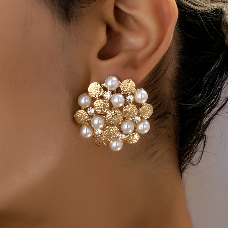 TEMU 1 Paire de Boucles d'Oreilles Décoratives Élégantes et Tendance de Bouquet Géométrique avec Strass, Idéales pour les Fêtes, Rassemblements, Port