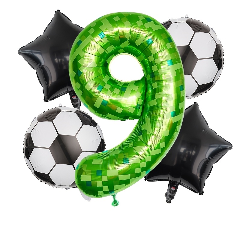 5pcs 40-inch Pixel Number Balloons Set | Soccer Theme Birthday Balloons With Helium Valve, Aluminum Film Material, Ideal For Birthday Parties, Festive Decorations, And Outdoor Events