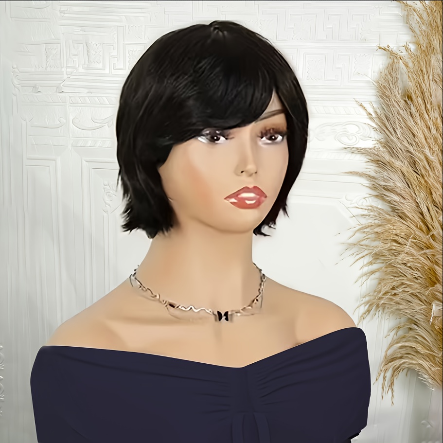 Human Hair Short Wigs For Women Short Curly Cut Bob Wig Human Hair Black Wigs With Bangs Short Bob Human Hair Wigs No Lace Front Wig (black)