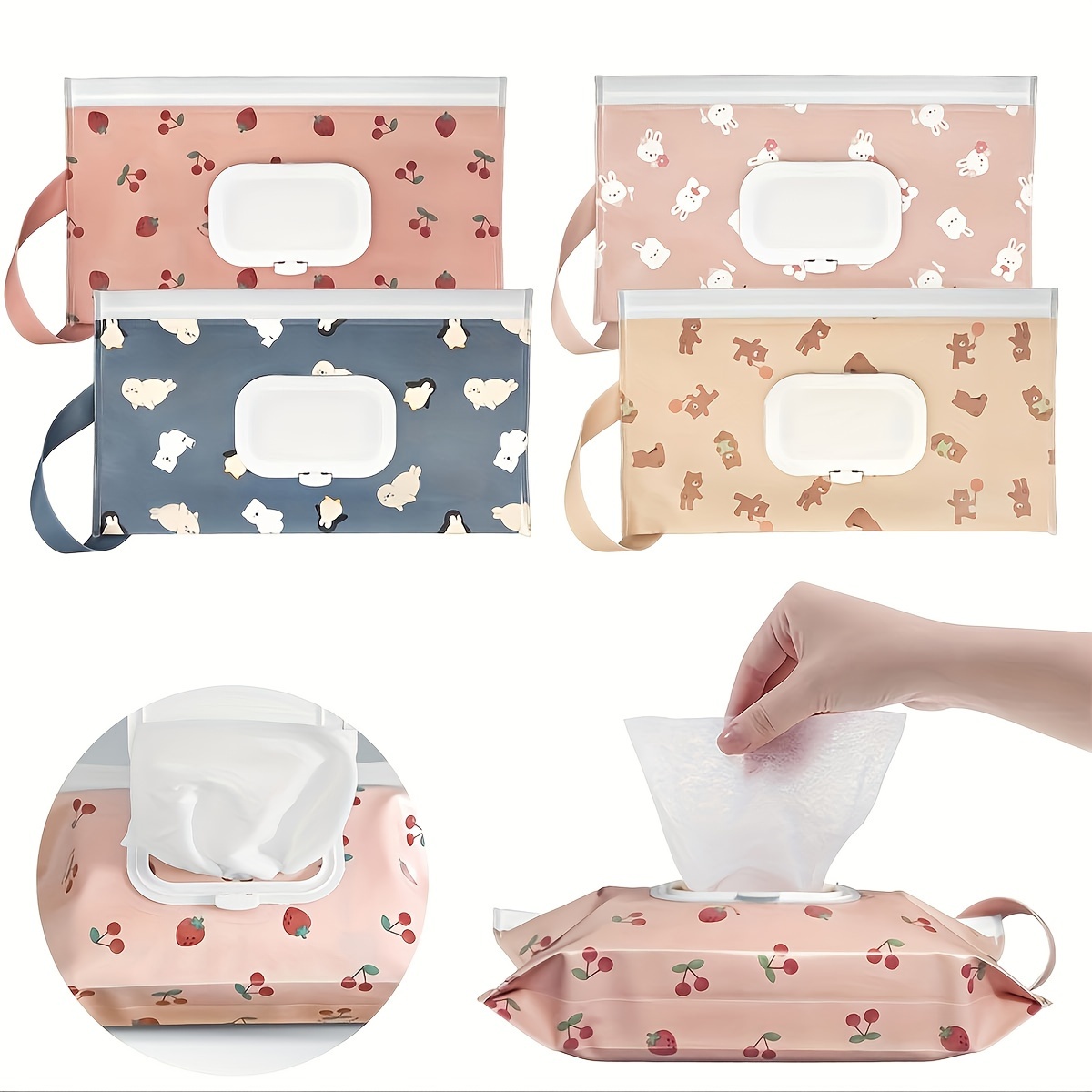 Stroller Wet Wipe Storage Bag, Portable Hand Rope Wet Wipe Pouch, Tear-seal Moisturizing Packaging Bag
