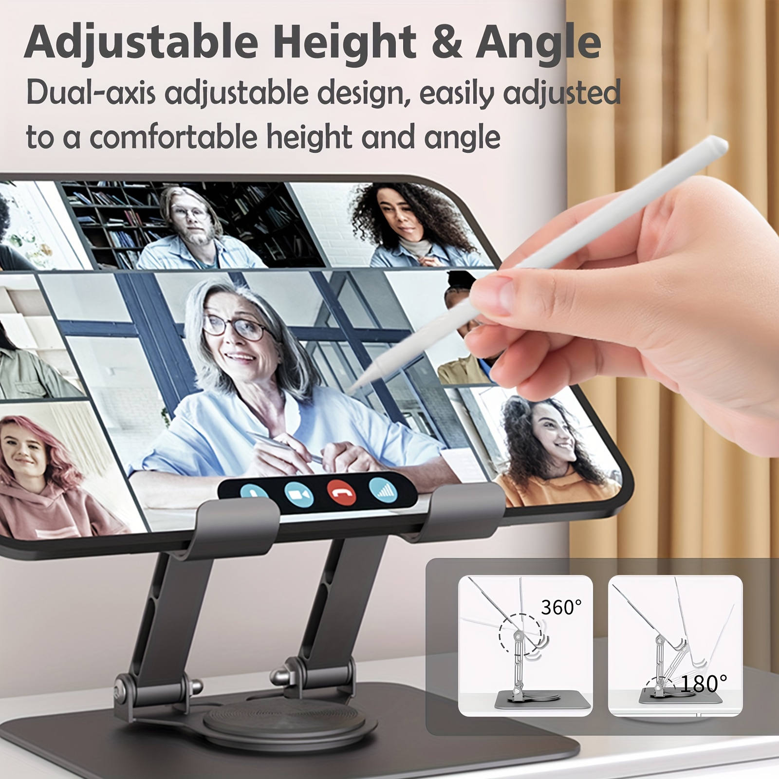 360 rotate tablet stand for desk foldable portable tablet stand holder with adjustable height angle ergonomic adjustable tablet stand stable sturdy tablet holder riser with 360 swivel base ideal for all tablet phones e readers details 5