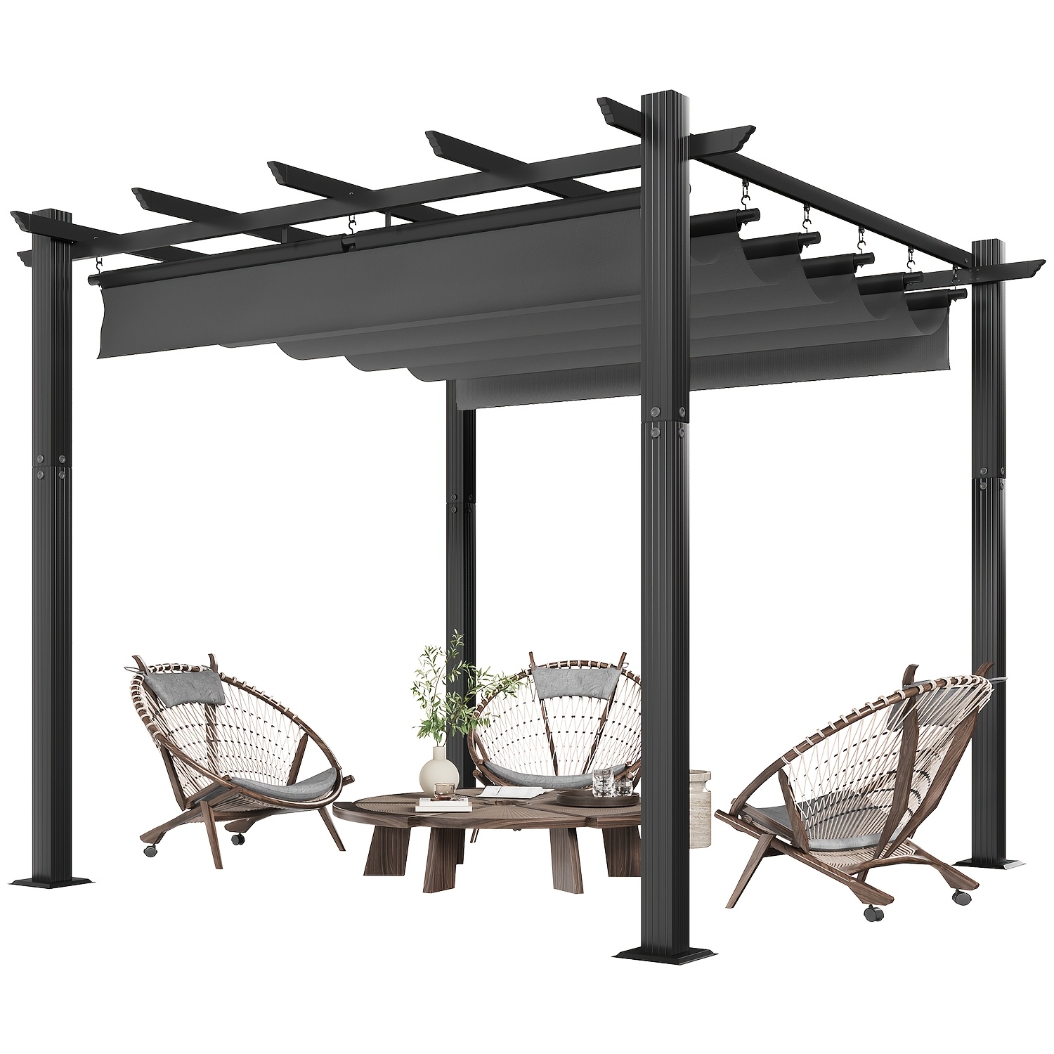 Image of Aluminium Pergola, 3 X 3 Metres, Gazebo With Retractable Roof, Aluminium Metal Frame, Suitable For Gardens And Courtyards