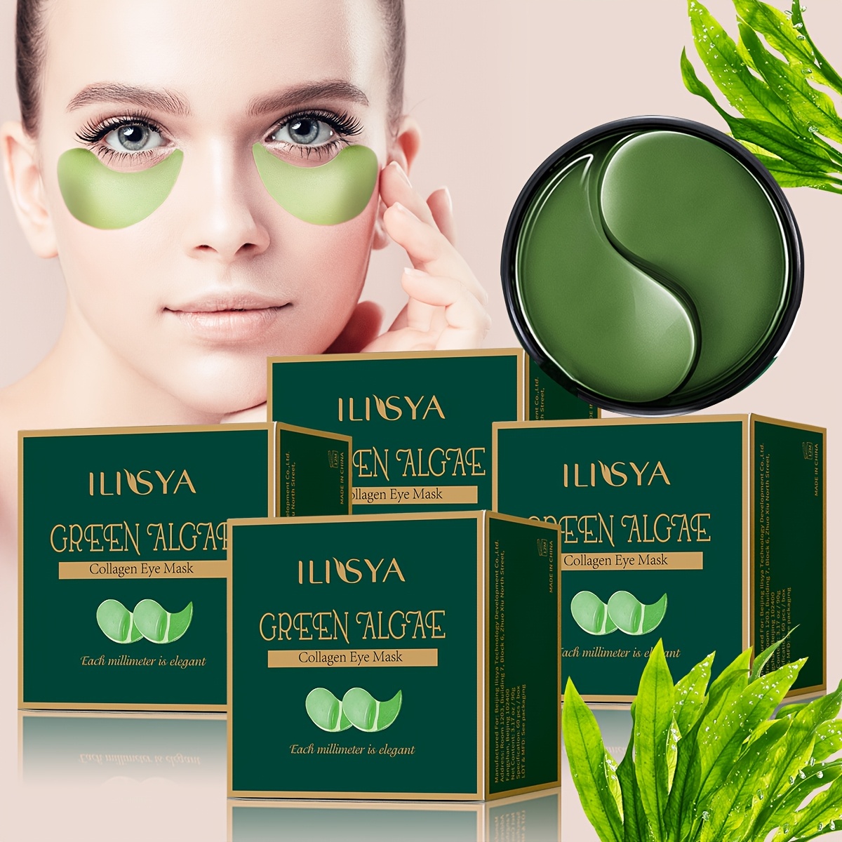 4 kutije maski za oči s esencijom zelenih algi i flastera za oči, miješanih s Sargassum i kolagenom, održavaju vlažnost očiju, nježne i hranjive, udobne i vlažne kože, dostupne kod kuće ili na poslovnim putovanjima, pokloni za Uskrs i Dan zahvalnosti