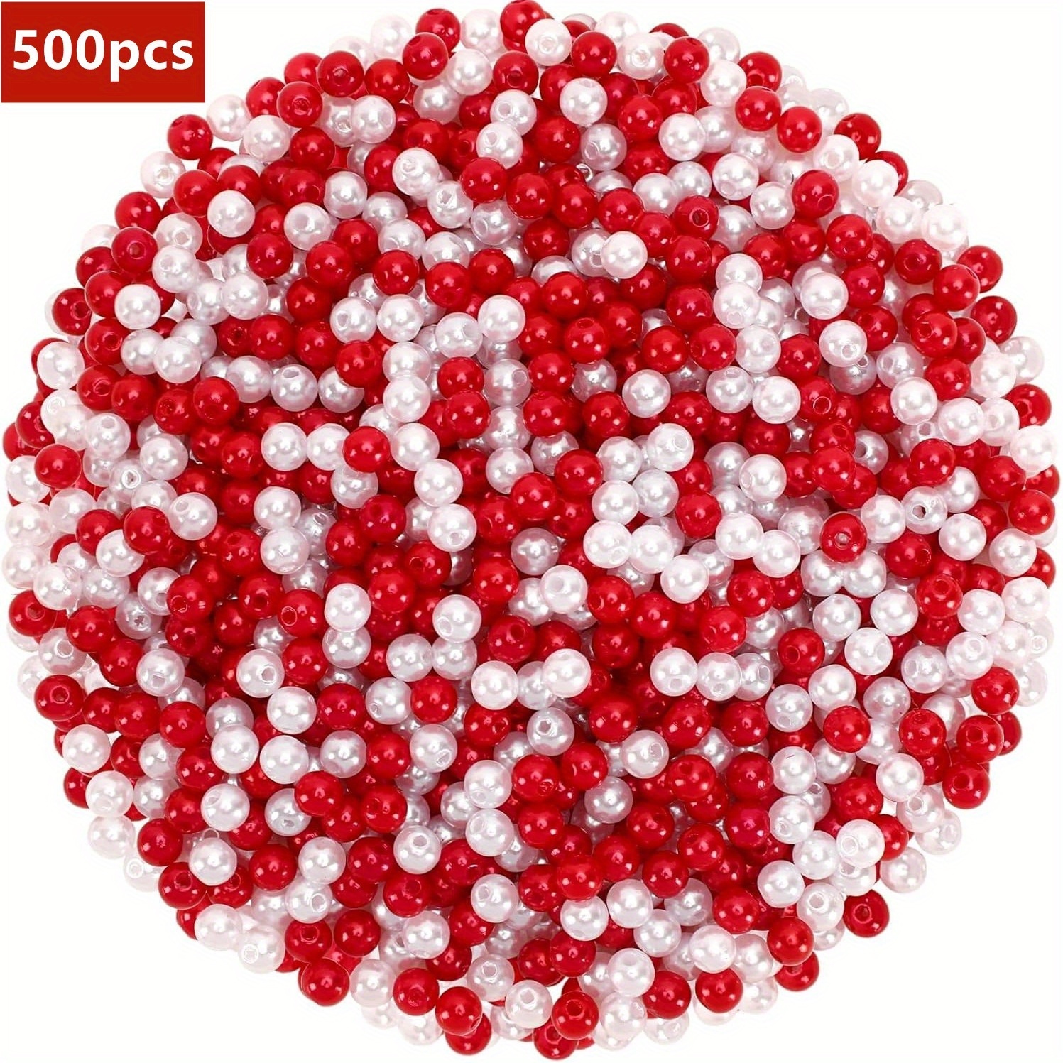 500pcs Red And White Beads, 6mm Beads For Jewelry Making Xmas Holiday Valentine's Day Party Decoration Necklace Bracelets Earrings Hair Beads Ornament