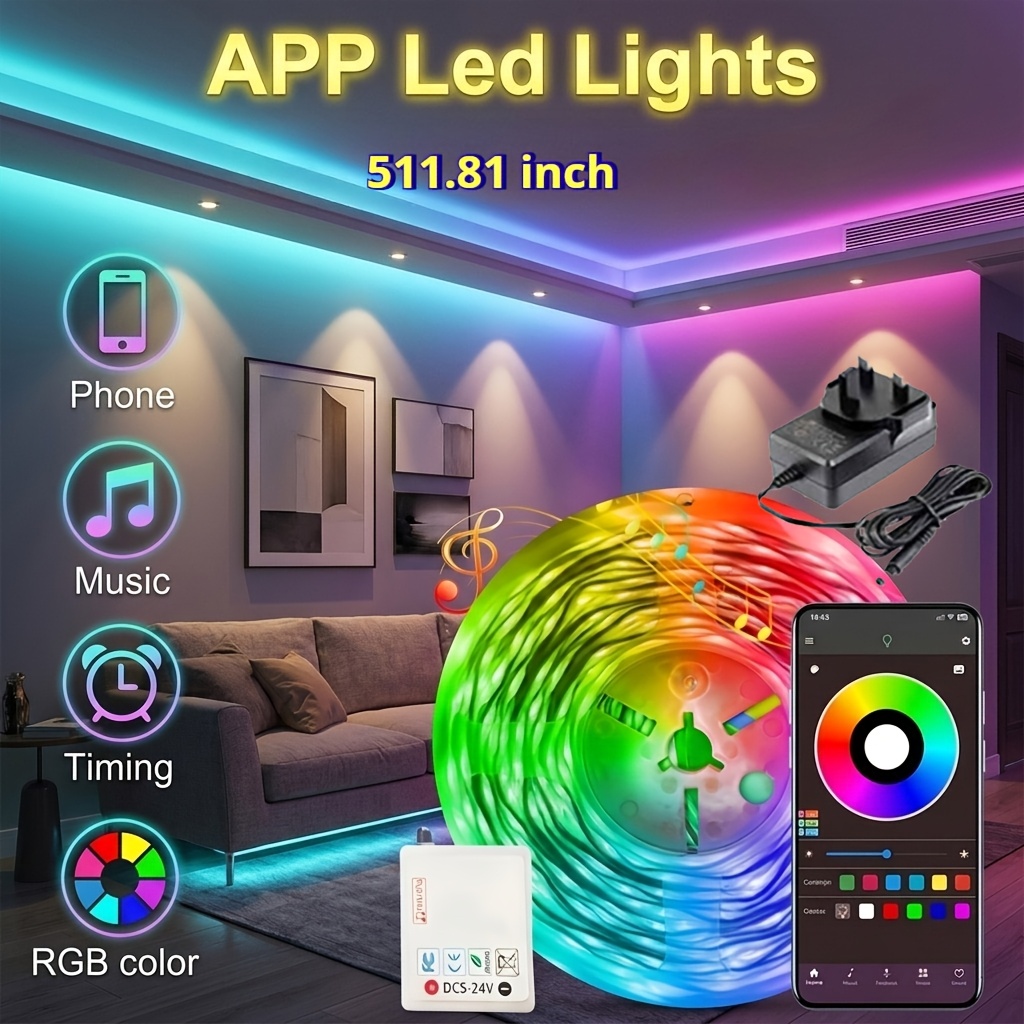 Smart RGB LED Light Strip with App Control, Music Sync
