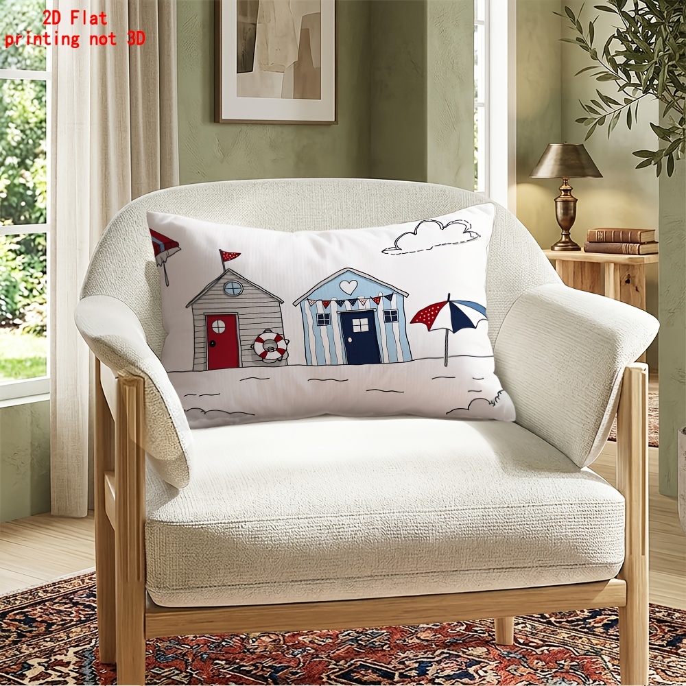 TEMU Impresión 2D 1 pieza, de almohada pequeña (Relleno de almohada no incluido), de almohada con impreso de cara con tema de casa de playa (Relleno
