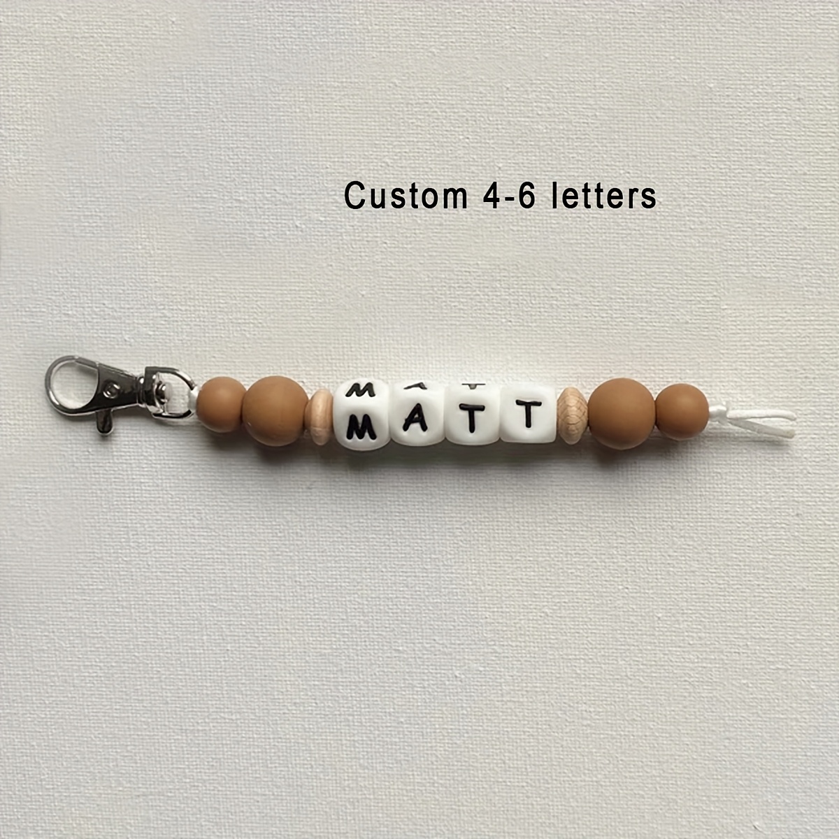 TEMU Customized Keychain With Round Silicone/wood Beads Featuring A Name Tag, Personalized With English Letters And , Suitable For Bags, Keychains