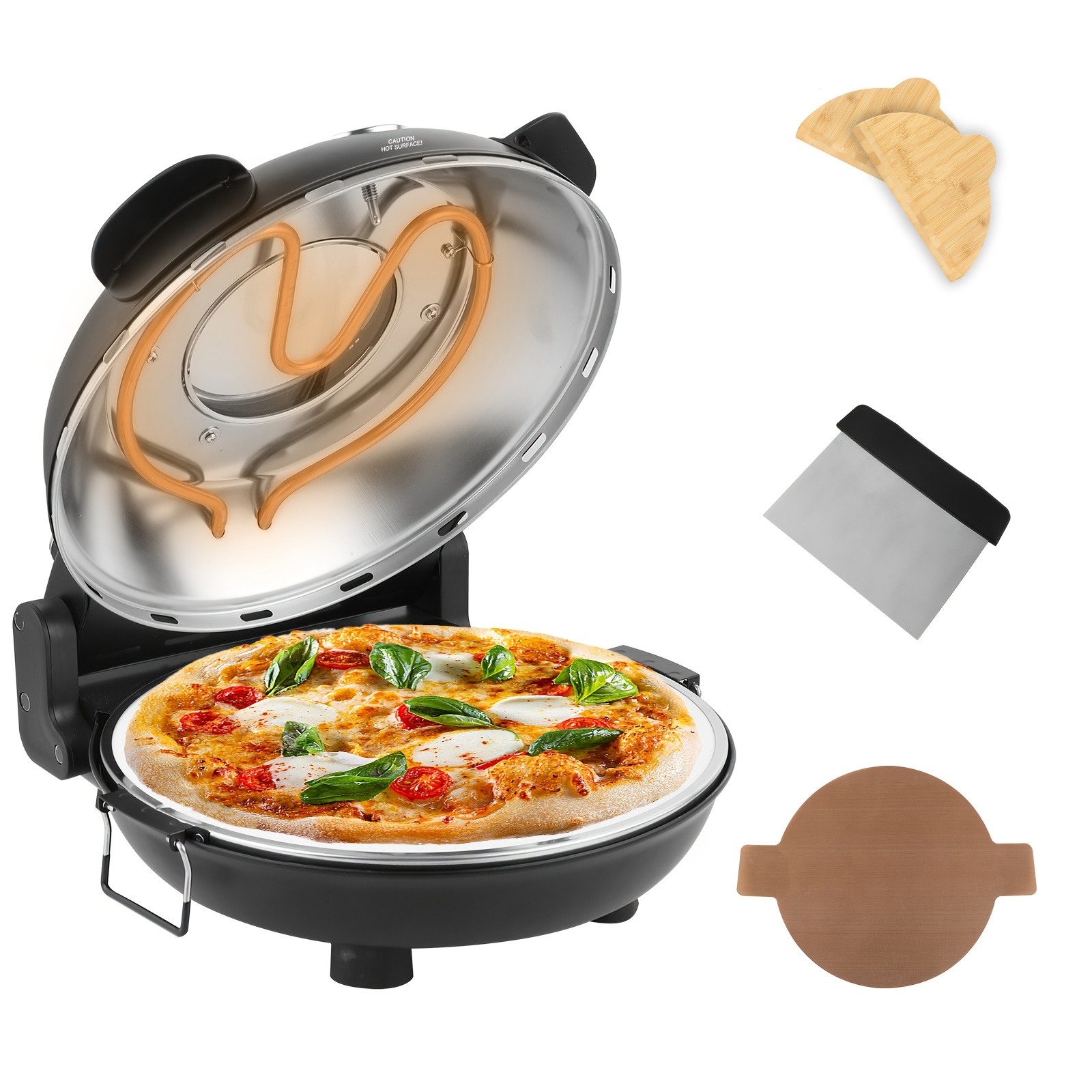 TEMU Klaif Electric Pizza Oven 420 °c, Separately Adjustable Top And Bottom Heat, 31cm Ceramic Pizza Stone, Contains 3pcs Pizza Accessory Set, 1200w