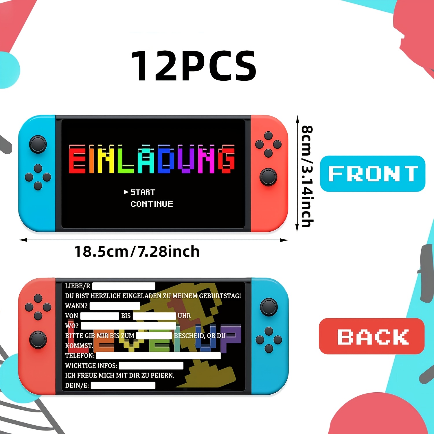 E-shop 12/24 Stück Deutsche Party-Einladungskarten, Videospiel-Themen Geburtstagskarten