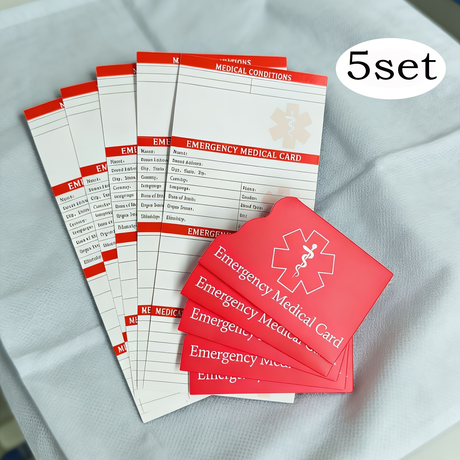 Image of 5 Sets Emergency Medical Cards With Red Sleeves Portable Id Cards Emergency Contact Cards For Medical And Allergies