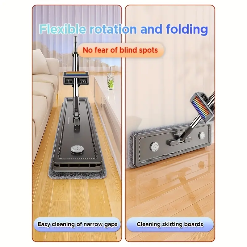flat mop and collapsible bucket set stainless steel handle 6 washable microfiber pads foldable room bedroom bathroom floor cleaning details 2