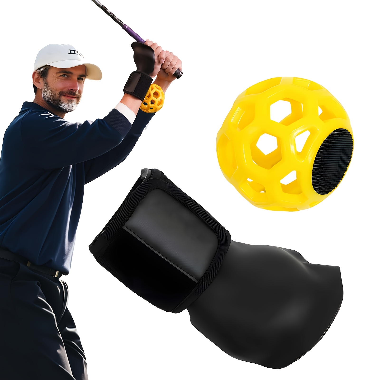 TEMU Golf Swing Trainer Aid, Anti- Wrist Hinge Posture Corrector Brace With Alignment Ball, 3pcs Practice Set For Beginners