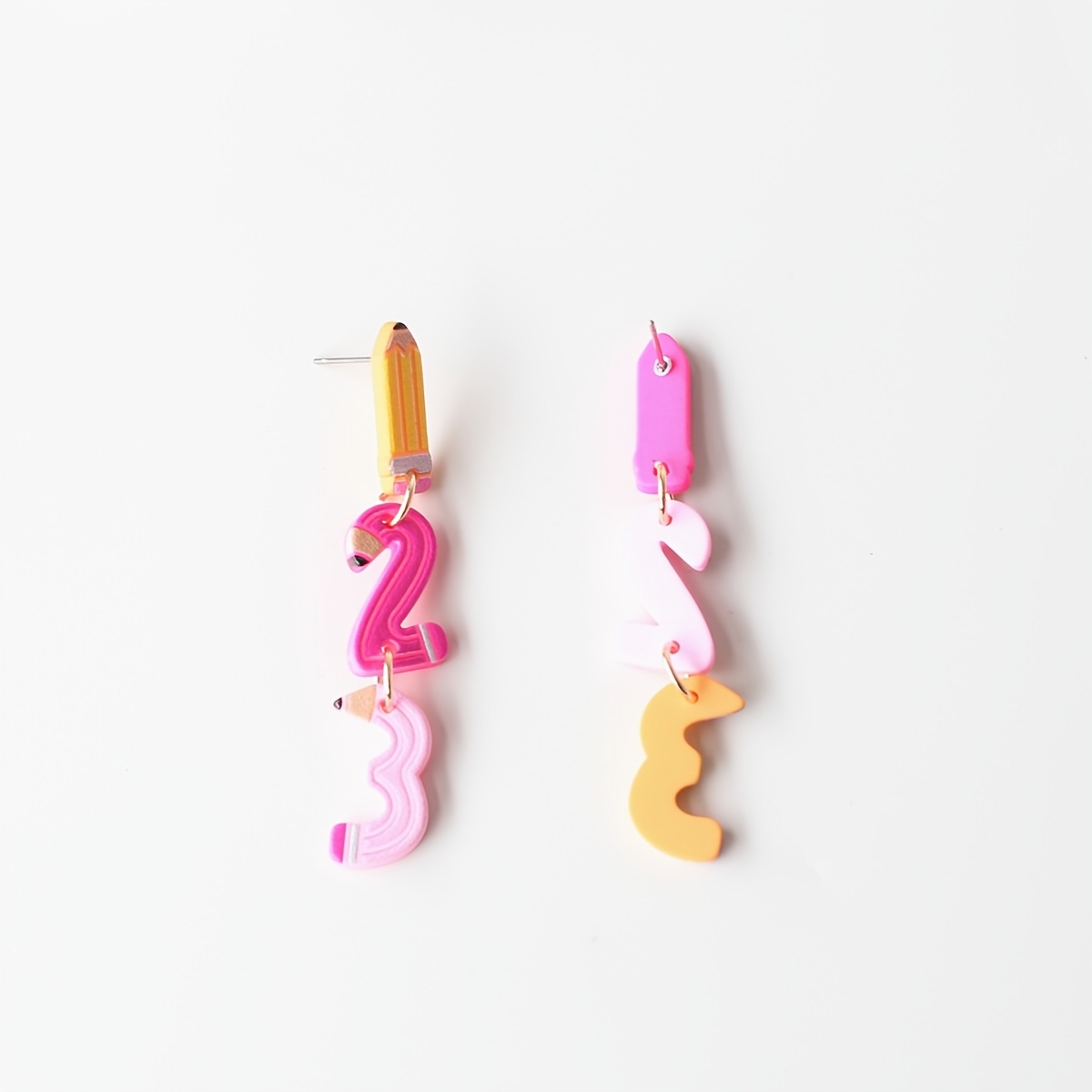 Pink 123 Pencil Earrings, Cute Vintage Gift