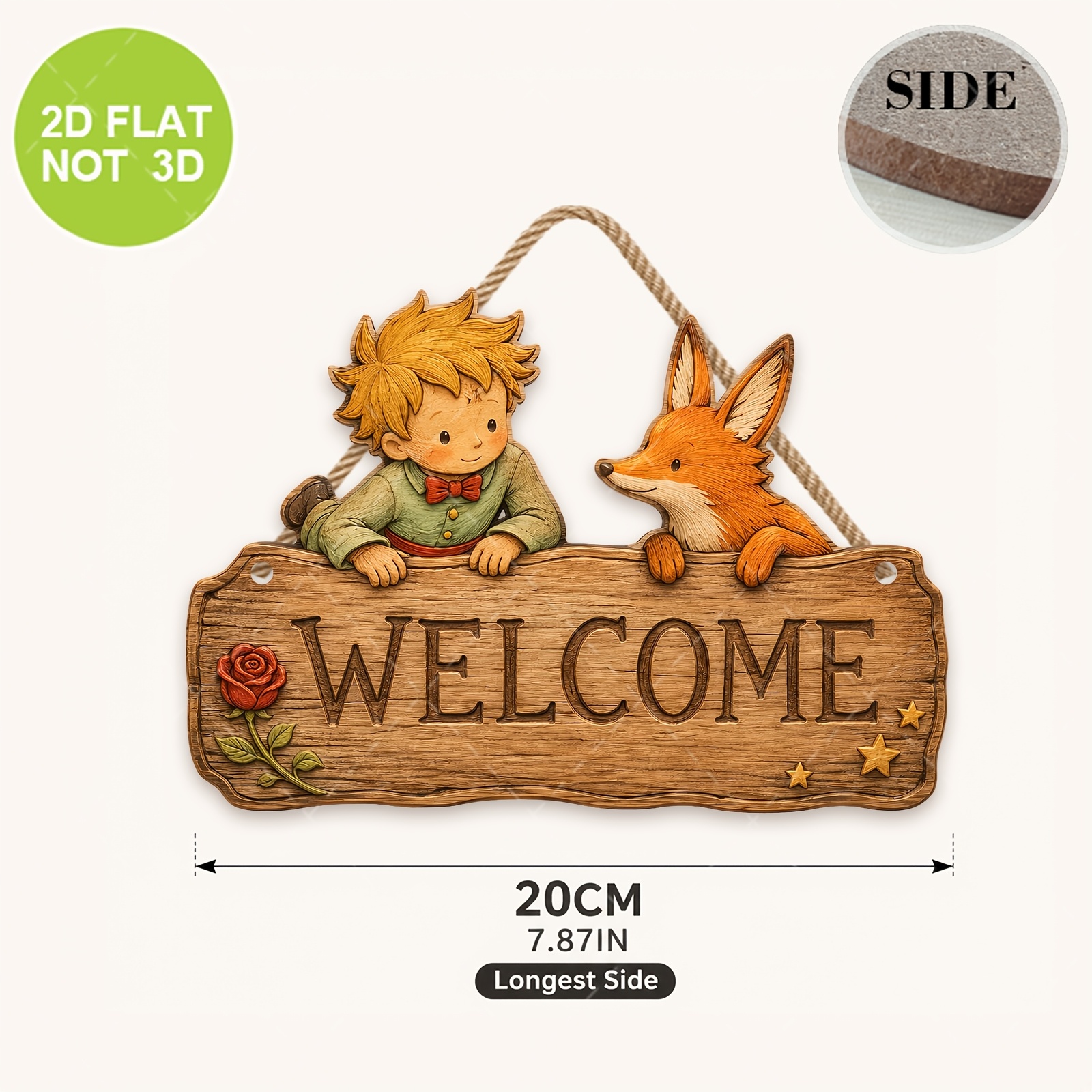 TEMU PLAT 2D, 1 pièce Le 7,87 POUCES Panneau de en bois à suspendre avec corde, Plaque de porte, Décoration murale pour porte d'entrée, porche,
