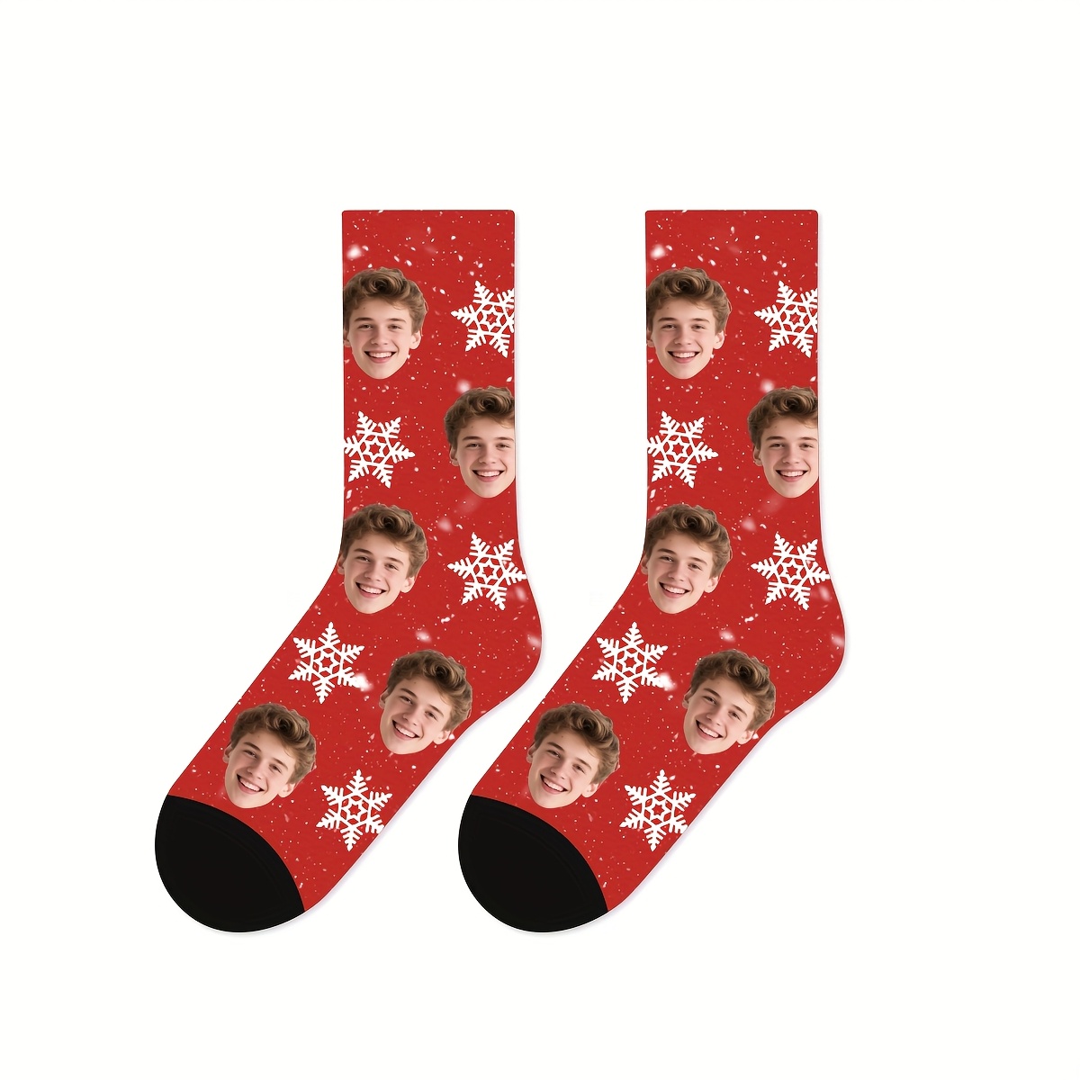 TEMU Chaussettes Personnalisées avec Visage, Thème de Noël, Chaussettes Imprimées avec Photo Personnalisée, Chaussettes de Fête avec Visage,