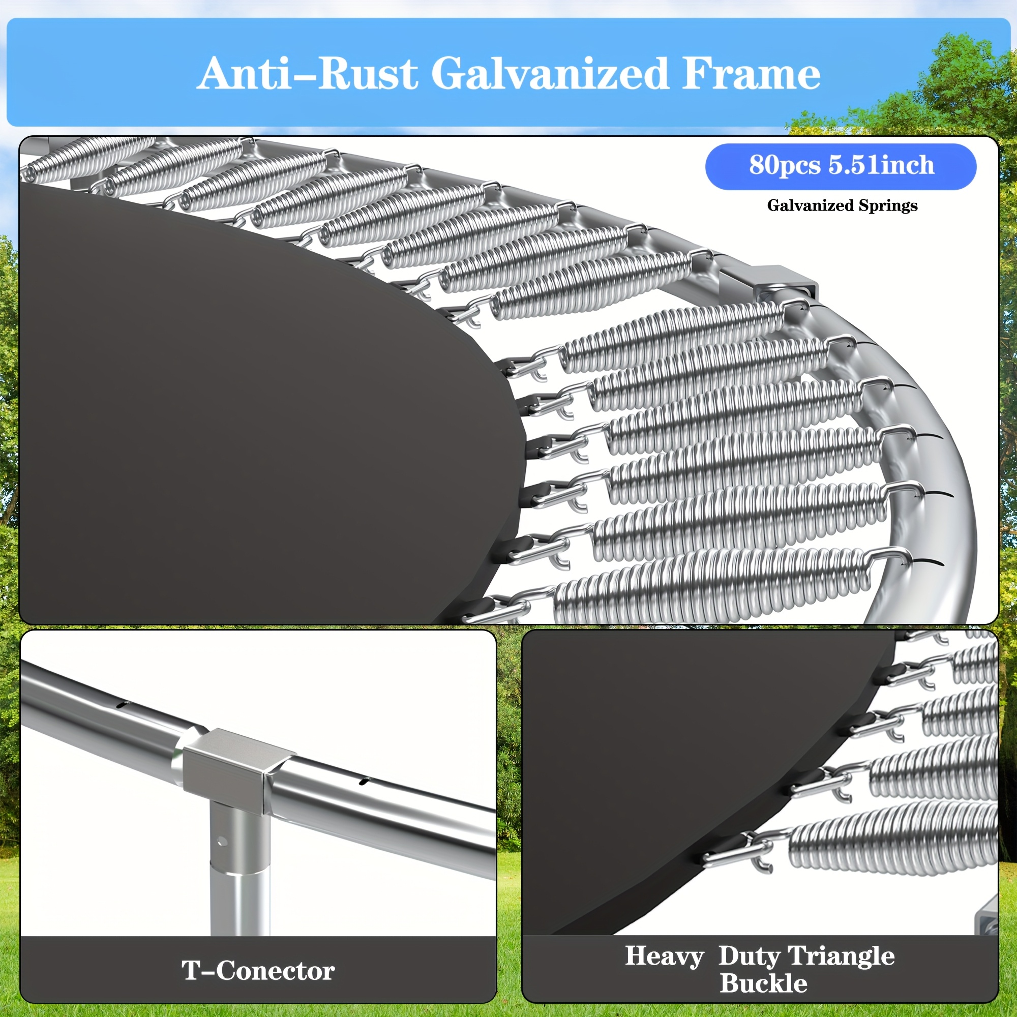 14ft/8ft Children's And Adult Recreational Trampolines, Outdoor Toy Trampolines with Basketball Hoops And Basketball, Backyard Trampolines with Ladders, Pumps, Fence Nets, Halloween Blue