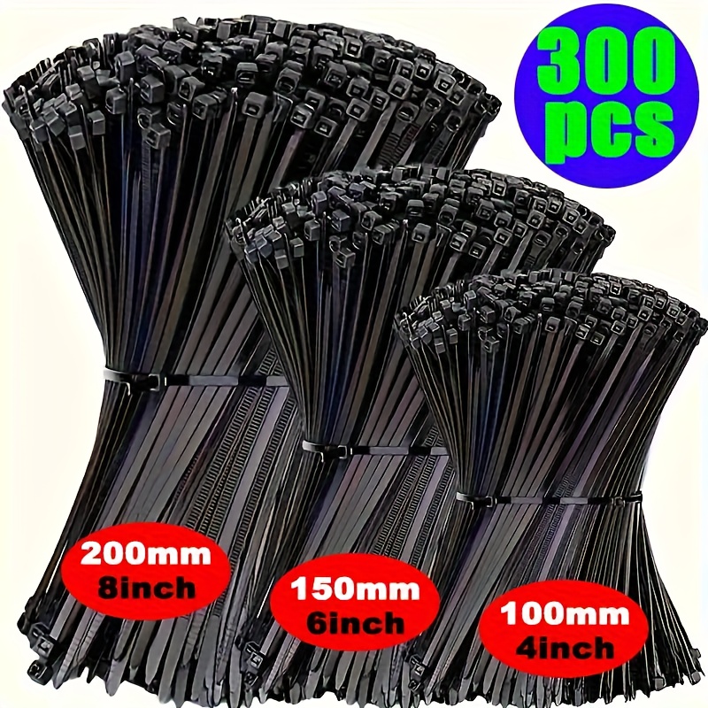300pcs assorted cable ties 4 sizes 100 200mm heavy duty nylon zip tie