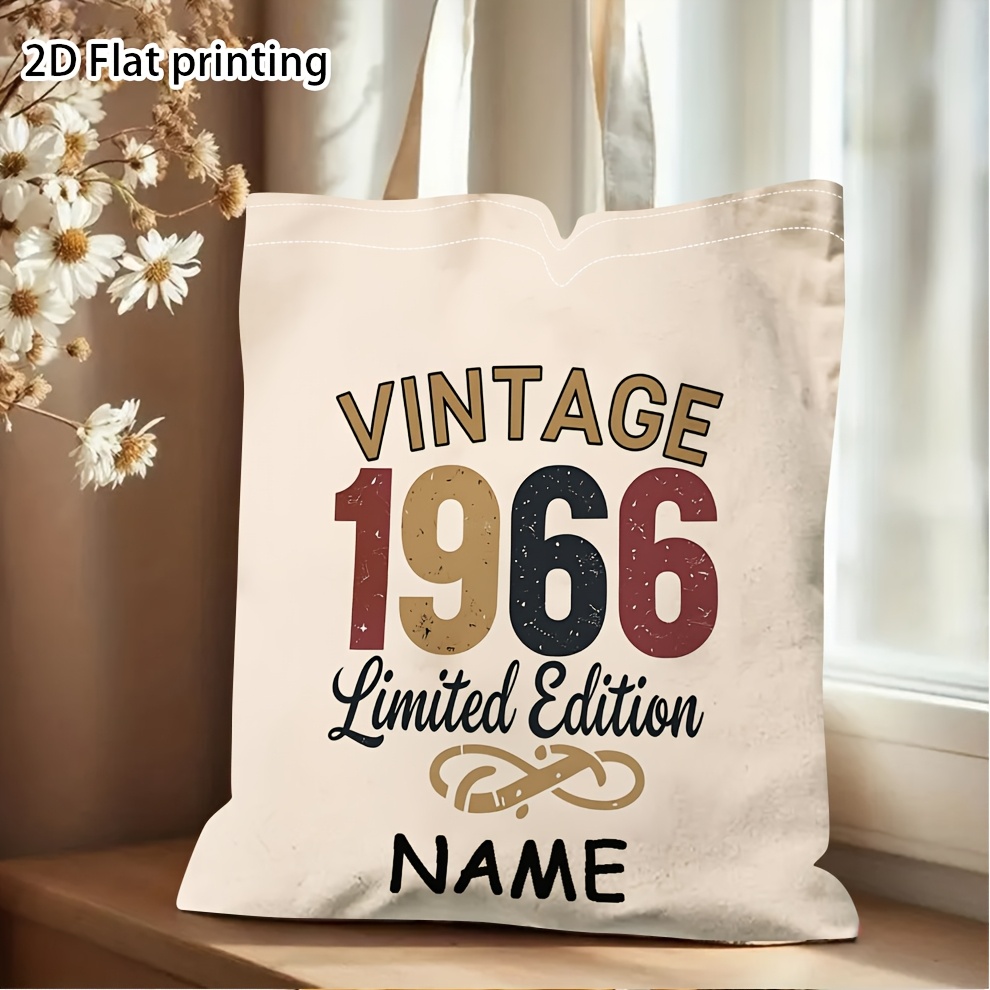 TEMU 1pc Vintage 1966 Retro Tote Bag - Name/text Personalization Suitable For Daily , Picnic Bag, Machine Washable Gift For Birthdays, Music Lovers,