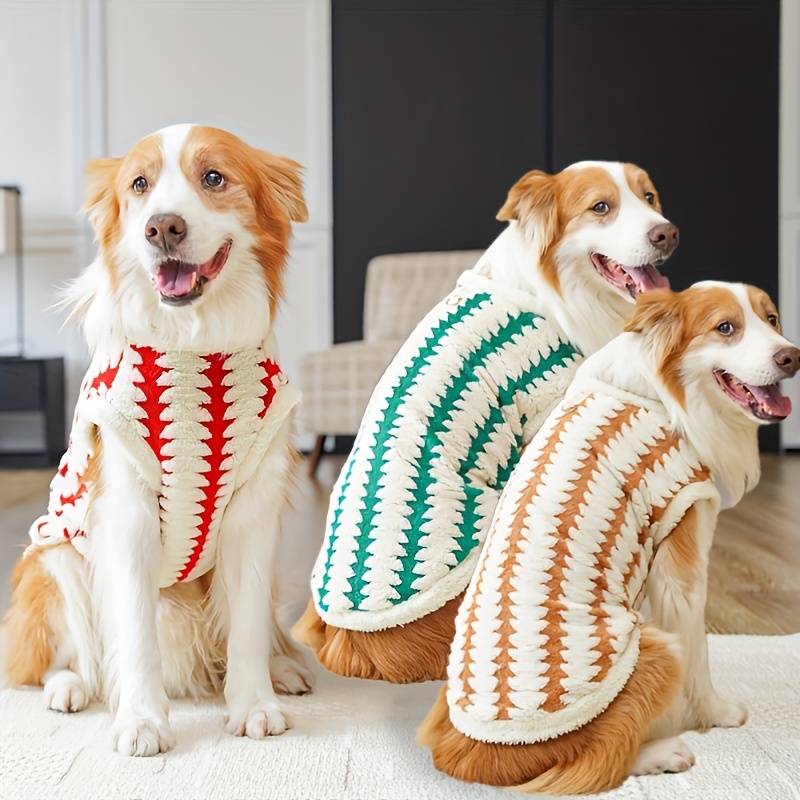 new christmas medium and large dog clothes striped plush dog clothes pet clothes Product details 0