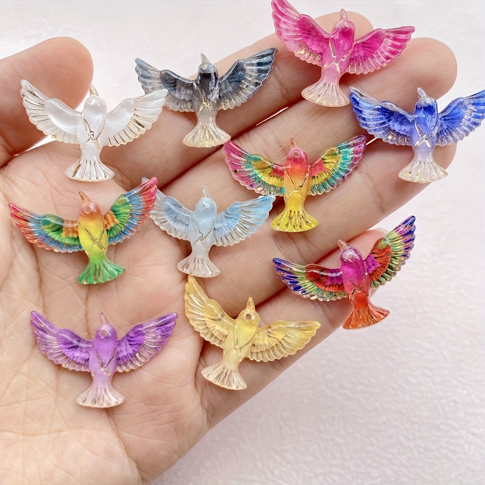 

10pcs Charms Set, Acrylic Bird Resin Beads With Single Hole Flat Back Pendants For And Craft Decorations