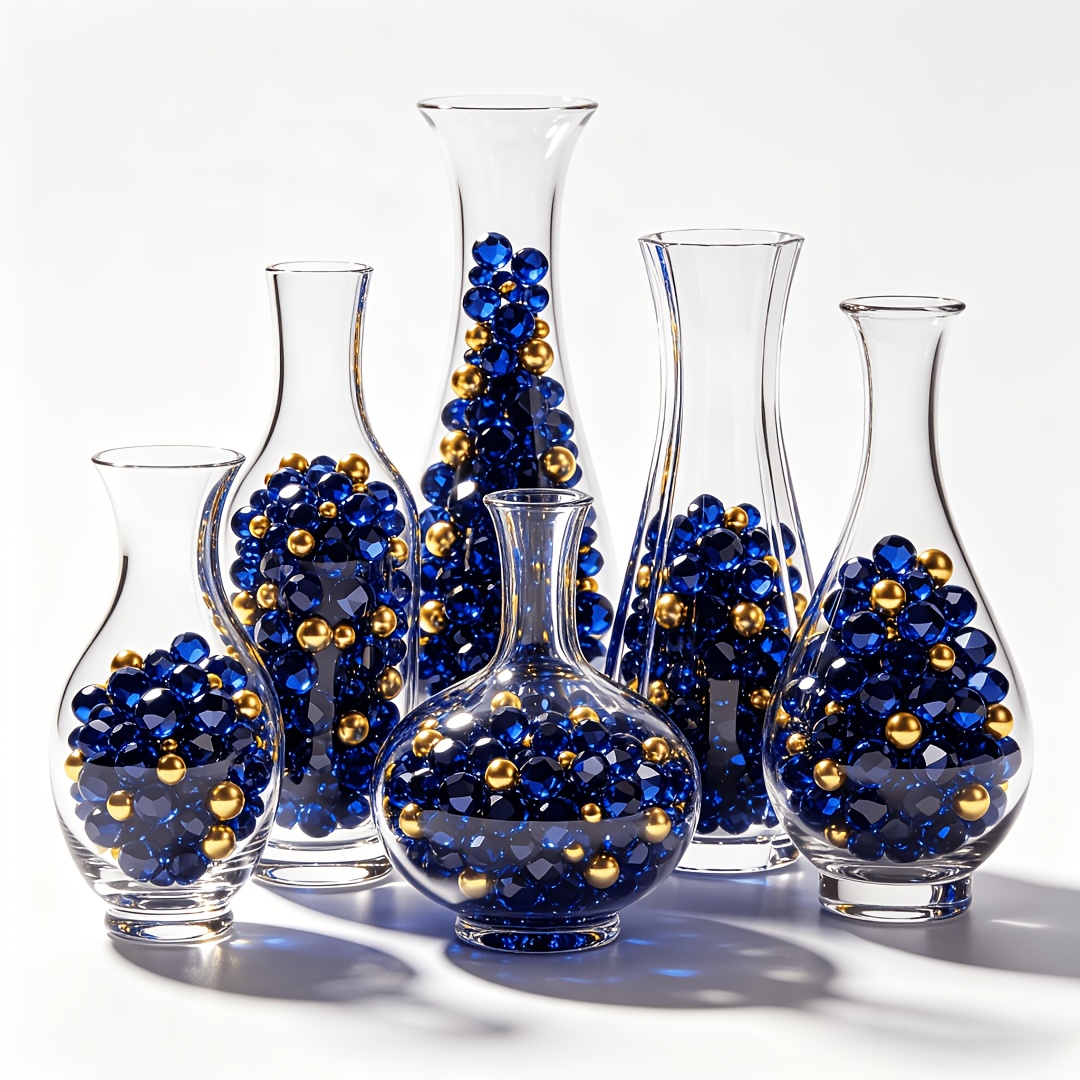 TEMU 2365pcs Beads And Blue Fake Diamonds - Assorted Sizes For Vase Filler, Diy Crafts, Candles, Wedding Centerpieces, Diamond Decorations For Party,