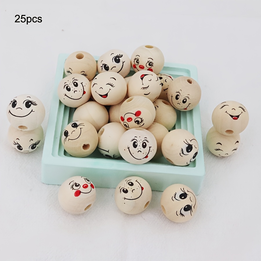 25pcs/15pcs 20mm Wooden Beads Happy For Jewelry Making Suitable For Worms Bug Keychains Bracelets Necklaces, Creative Additions Christmas Tree Decorations Farmhouse Garden Beads Handmade Crafts Gift
