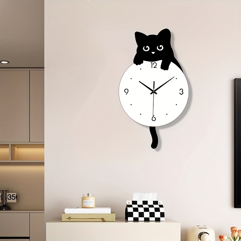 1pc whimsycat acrylic cartoon cat wall clock   irregular shape flat   battery operated 2x aa not included   decor for living room and kitchen details 1