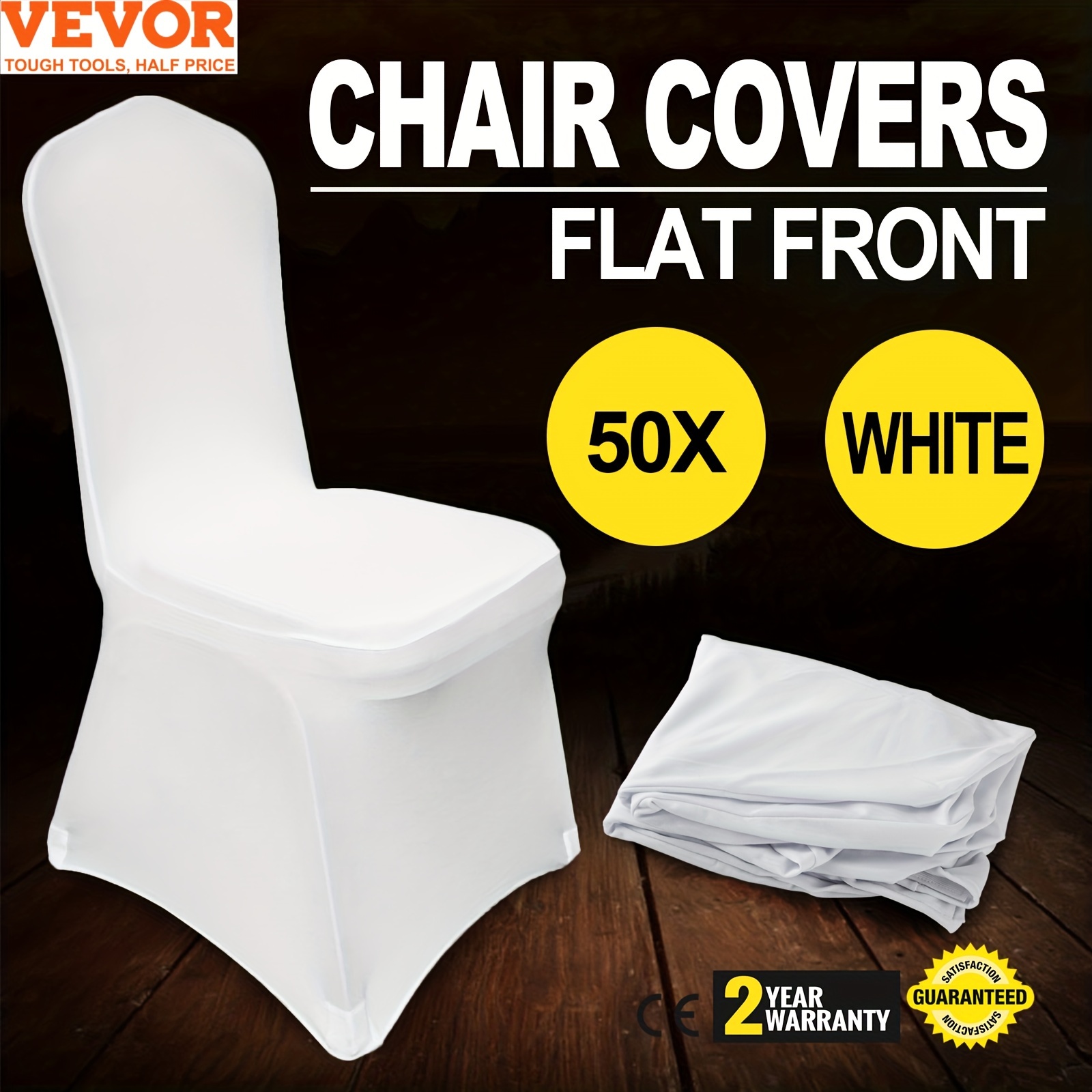 

Vevor 50 Pcs White Chair Covers Polyester Spandex Chair Cover Stretch Slipcovers For Wedding Party Dining Banquet Flat-front Chair Covers