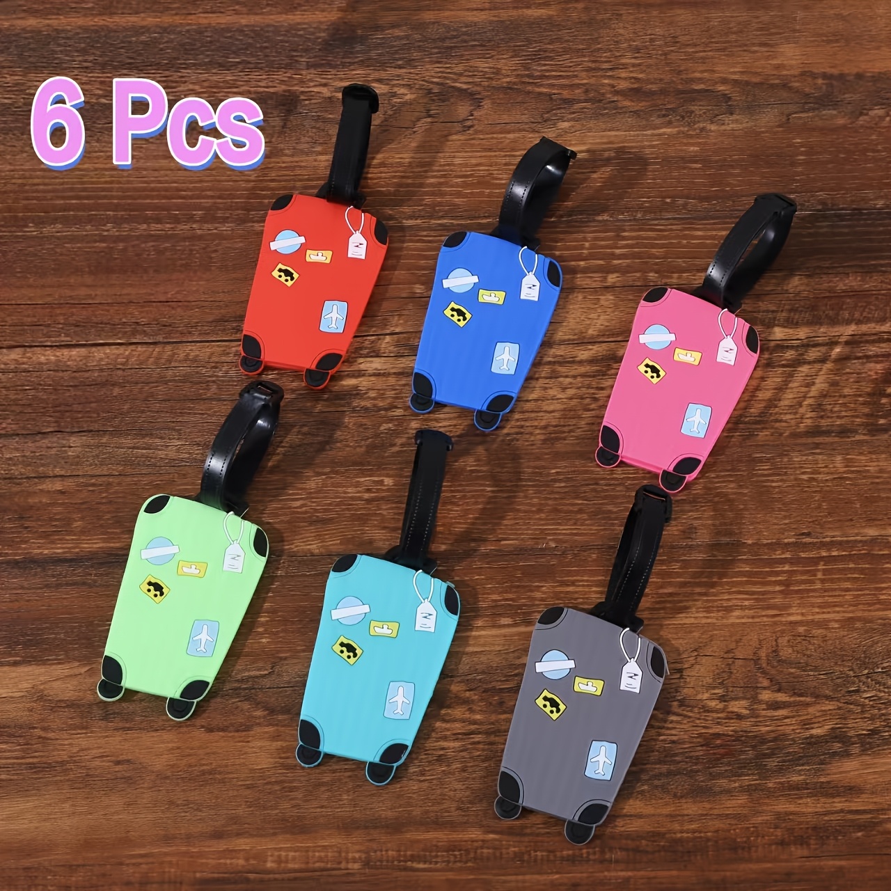 TEMU 6pcs Pack Soft Silicone Luggage Tags Suitable For Backpacks & Suitcases, Color-coded Id Card Holders With Name/address/phone/id, Lightweight
