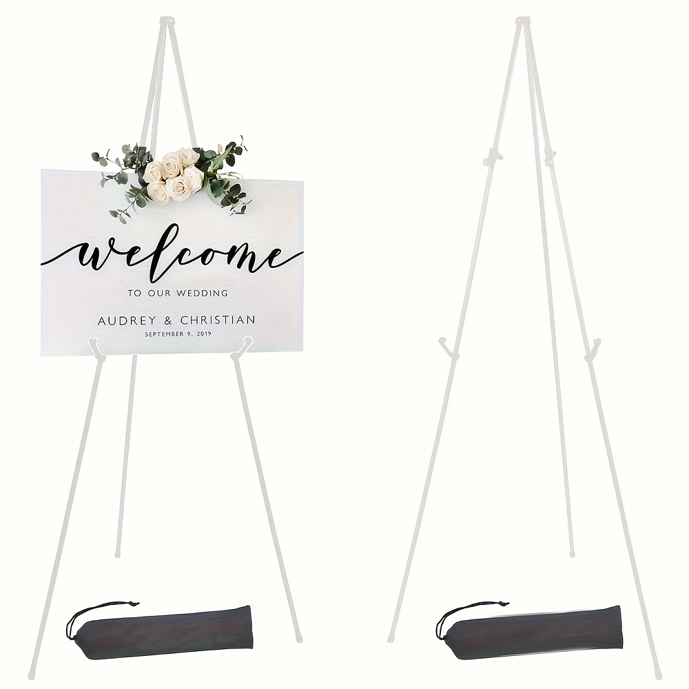 

Sturdy 63" Portable Folding Display Easel - White Metal Tripod For Wedding Signs, Posters & Artwork With Carrying Bag, Holds Up To 5 Lbs