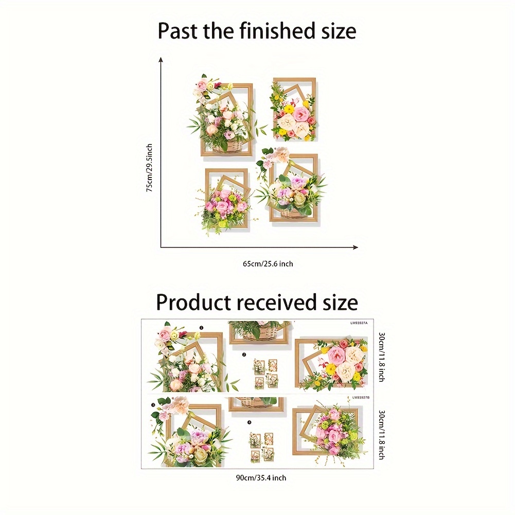 1 Set/2pcs of Three-Dimensional Effect Simulation Photo Frame with Flowers And Green Leaves, Decorative Wall Stickers for Living Room, Foyer, Corridor, Entrance Background, Wall Stickers for Removable Wallpaper, Self-Adhesive