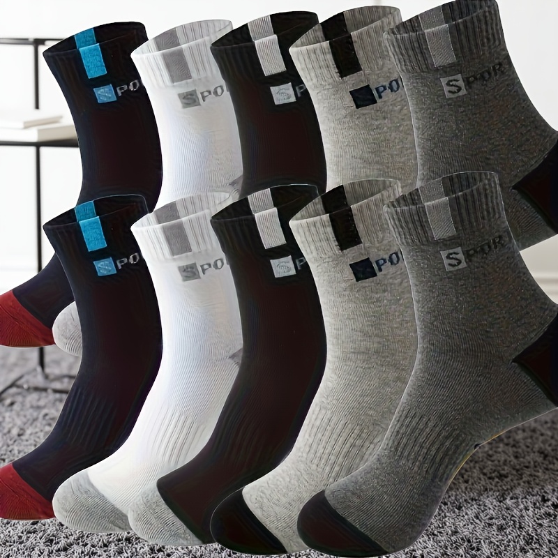 10 Pares/5 Pares - Calcetines Deportivos Transpirables para Hombres - Estampado de Letras de Moda, Alta Elasticidad, Calcetines para Correr al Aire Libre, Calcetines Unisex para Senderismo y Deportes, Calcetines de Moda con Letras Tendencia