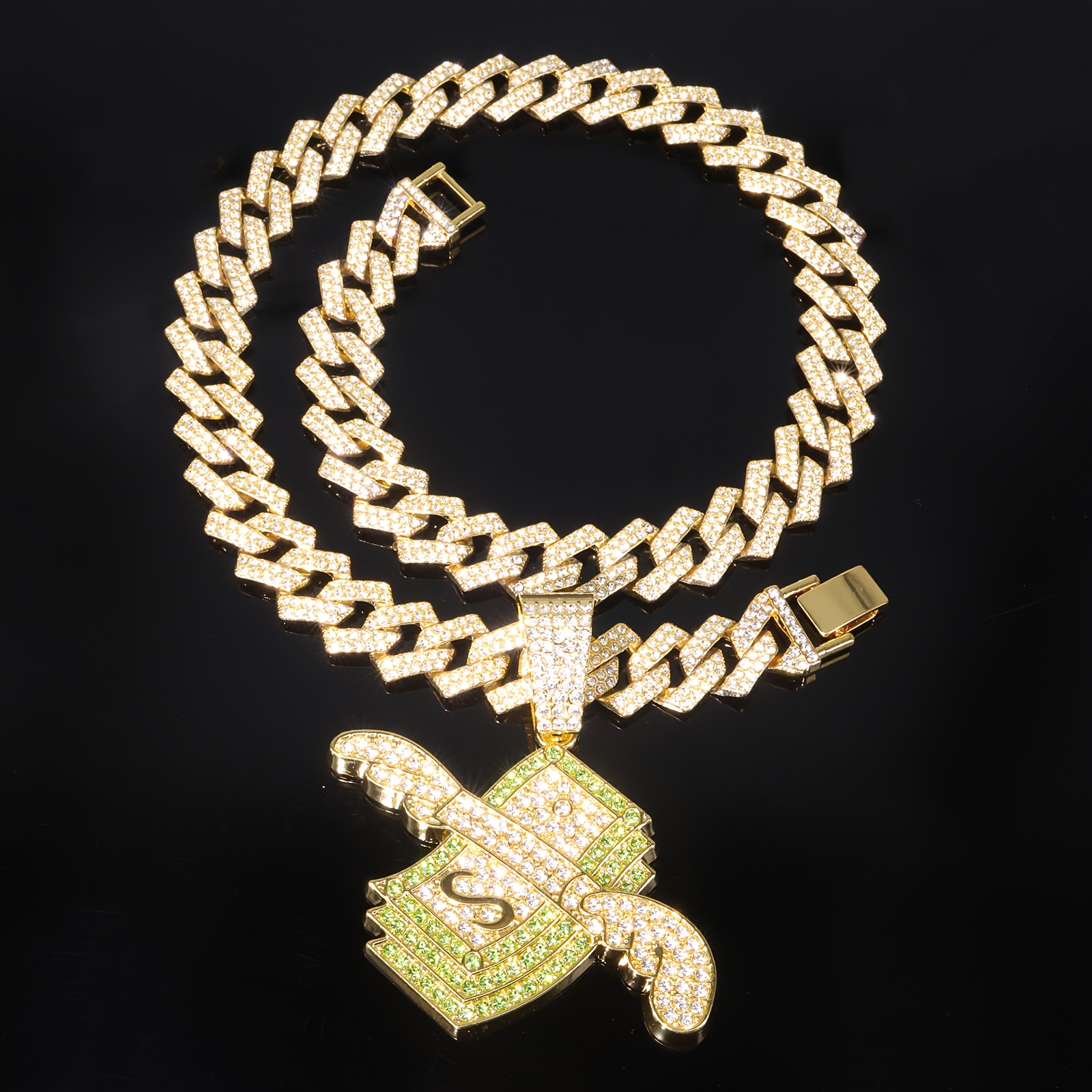Image of 1pc Hip Hop Wings Usd Pendant, Accompanied By A 50cm 5a Zirconia Cuban Chain, Everyday Street Style, Hip-hop Additions, Party Jewelry, Ideal For Daily Use By Men And Women