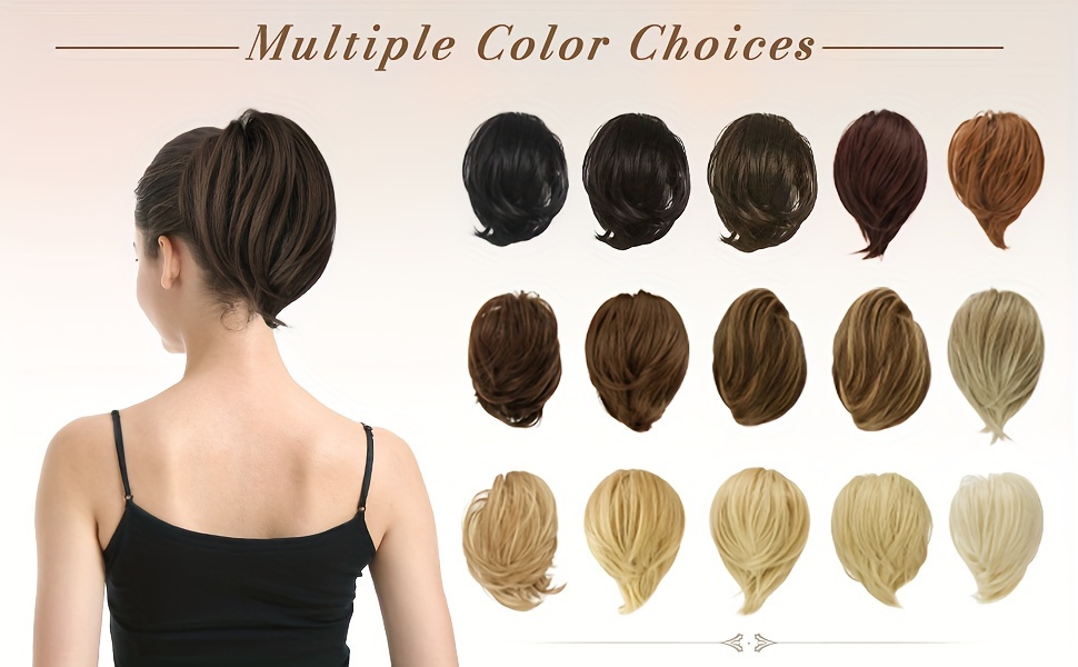   hair bun ponytail extension straight synthetic hairpiece fully short ponytail bun extensions hair accessories elastic easy scrunchie for women details 3