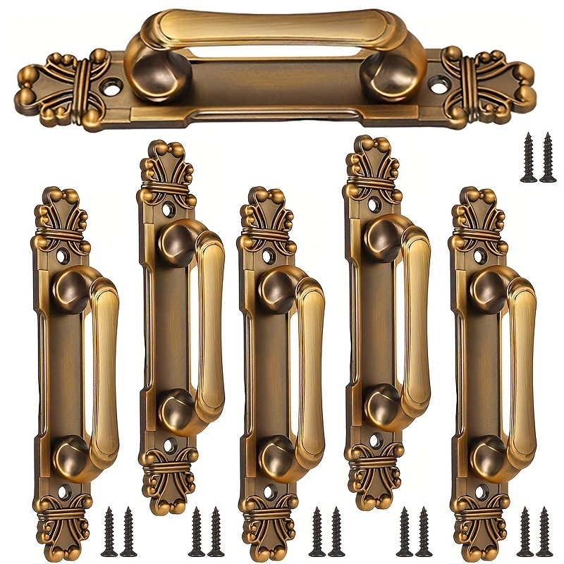 TEMU Set Of 6 Vintage Style European Metal Door Handles - Shiny Cabinet Pulls With Included Installation Tools