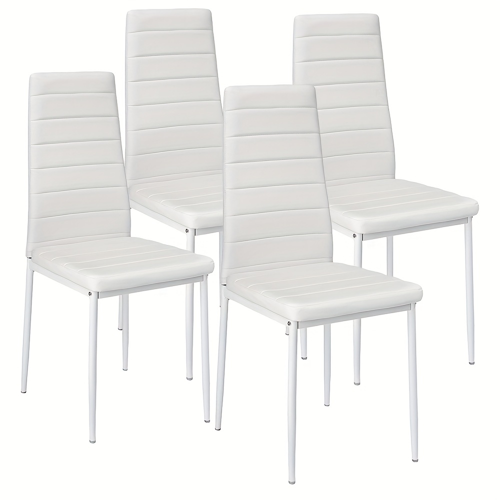 TEMU Juego de 4 sillas de comedor de respaldo de piel sintética - Patas de metal grises con asiento acolchado | Silla clásica para cocina, oficina y