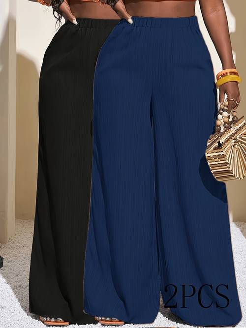 item picture 2pcs womens spring summer casual wide leg pants solid color loose casual trousers
