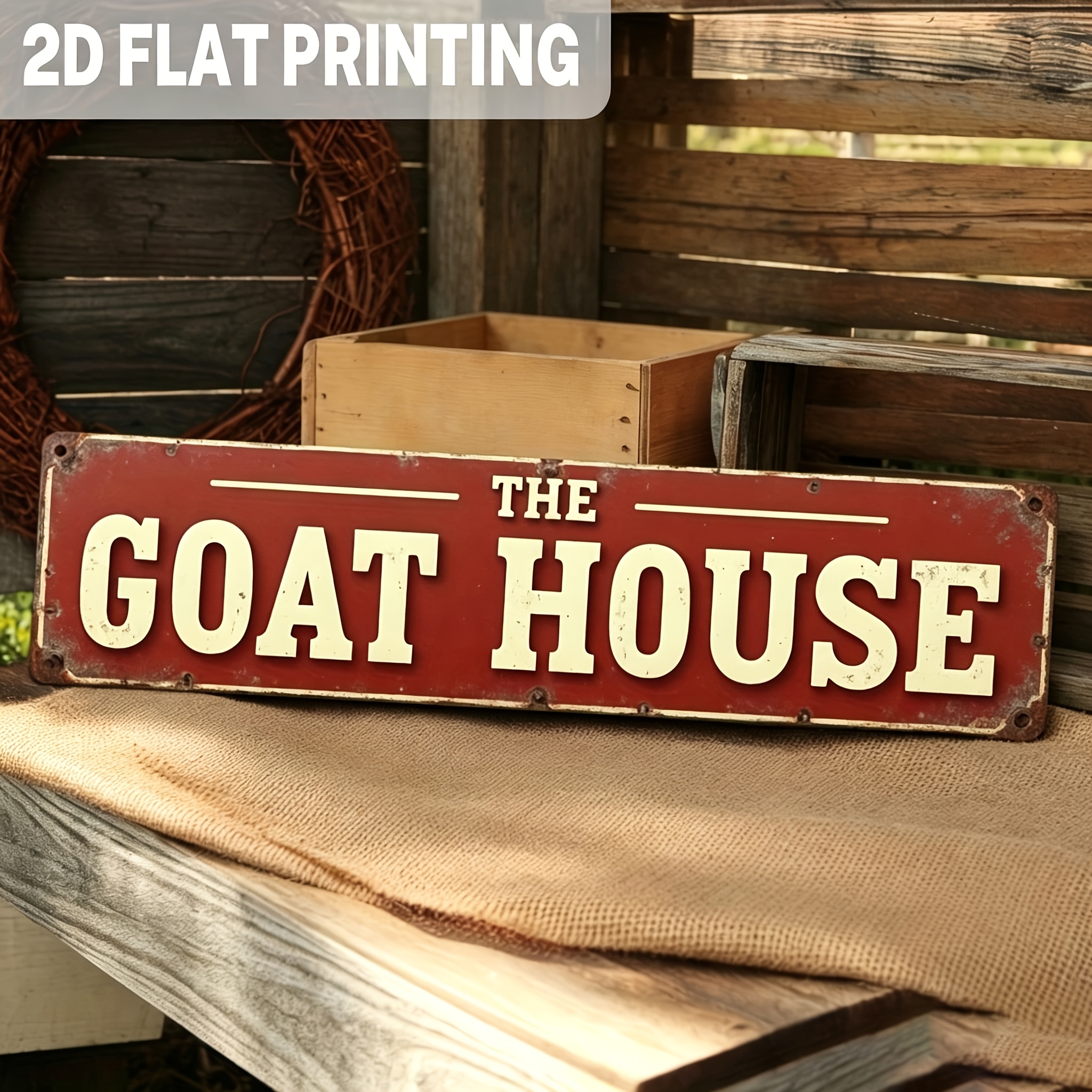 TEMU 2d Flat, 1pc Rustic " House" Metal Wall Sign - Farm Animal Theme Vintage Plaque, Durable Weather-resistant Shed Decor Suitable For Farmhouse,