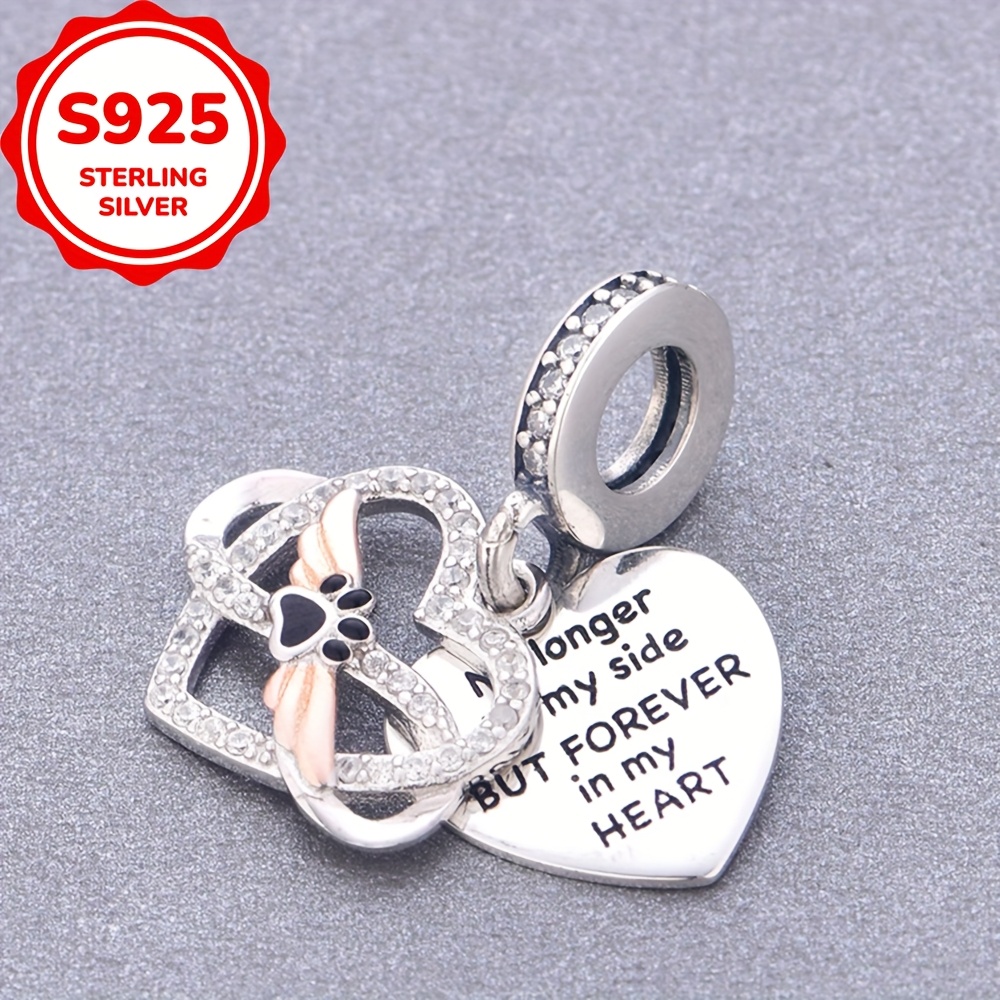 E-shop 1 Stück 925 Sterlingsilber Erinnerungs-Hund Herzförmiges Design Armband oder Halskette Charm Perlen DIY Schmuckherstellung Gedenkgeschenk (2,2g)