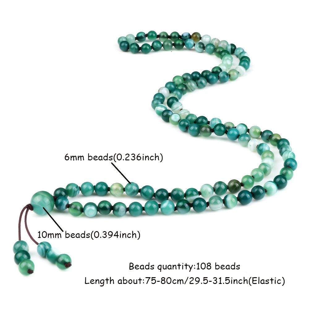 Vacation Style Green Striped Agate Necklace, Gift for Him