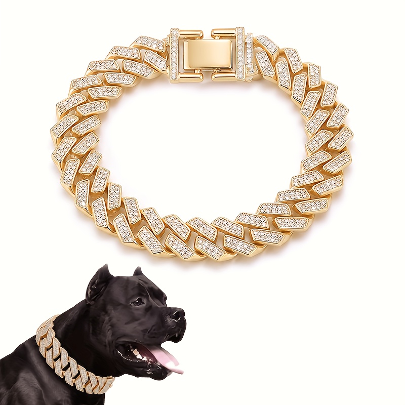 TEMU 1pc Luxury Dog Cuban Chain Collars Necklace- Perro Rap Hip Hop 1.3cm Wide Dog Collar Chain Necklace For Small-large Dogs Cat Pet Accessories