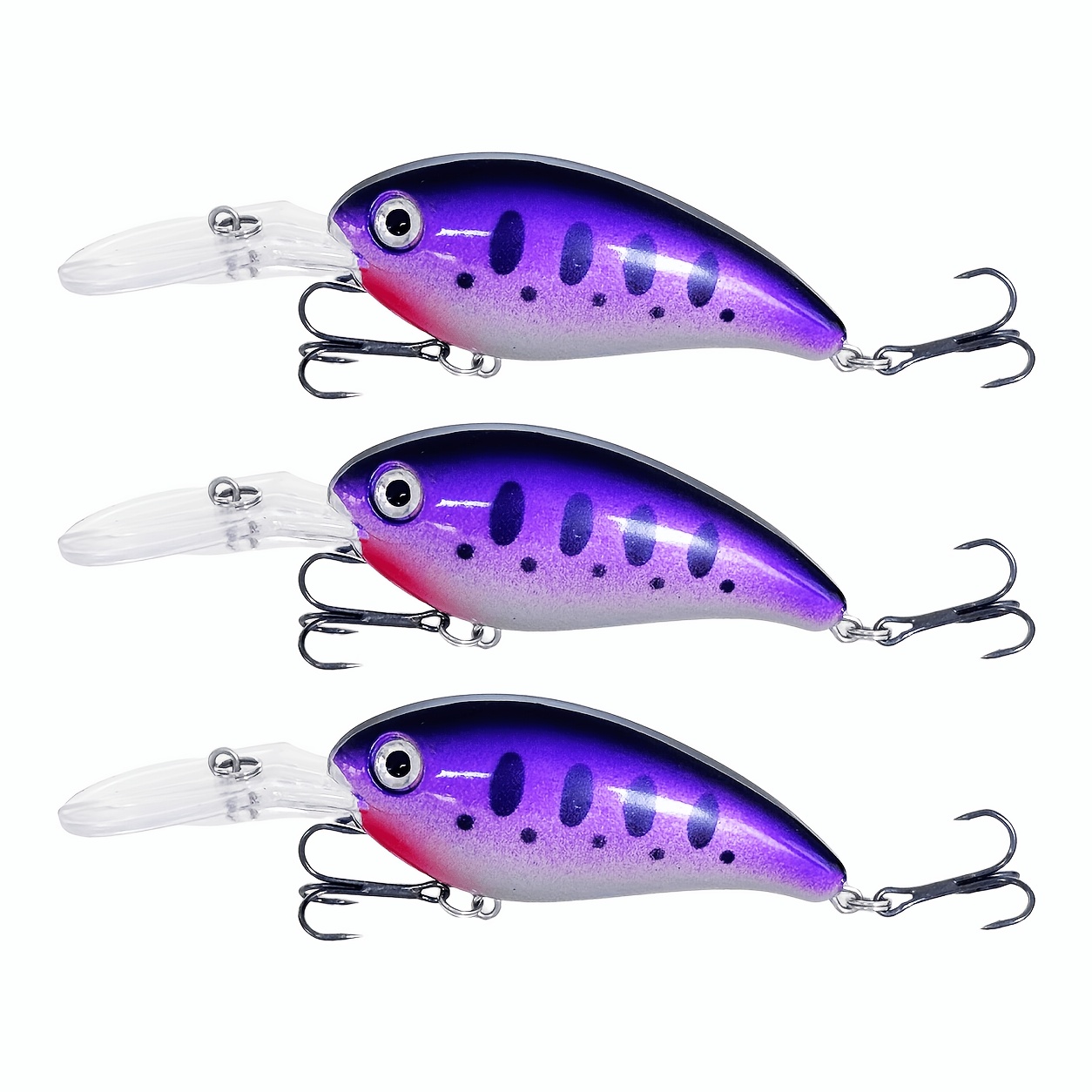 TEMU 3-pack 10cm 14.5g Chubby Purple Topwater Lure Set, Bionic -body Hard Bait With Splashing Design, Built-in Steel Balls For Long-distance Casting