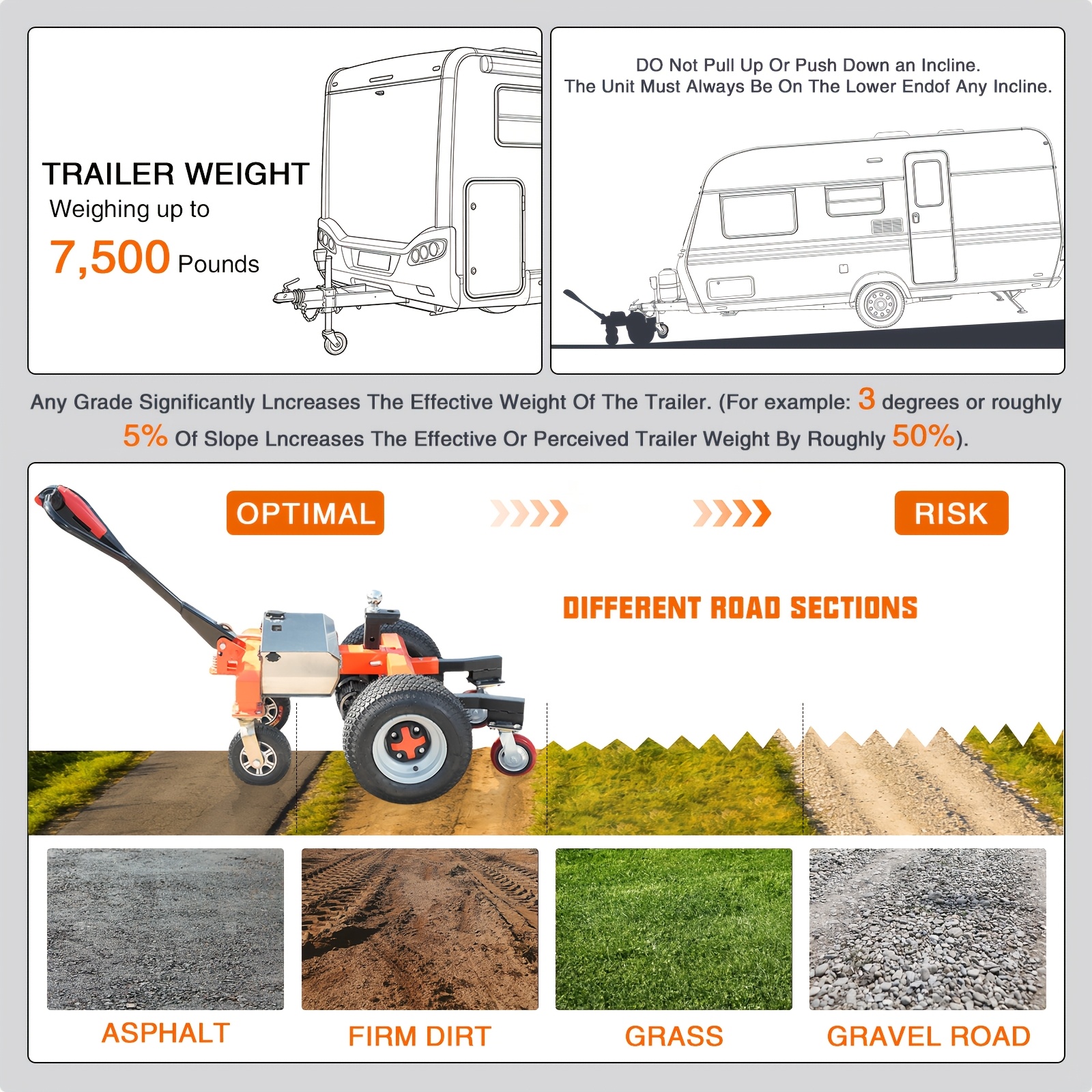 trailer trolley 6 wheels   7500   all terrain wheels adjustable speed reverse drive brake 2 inch 4 inch ball hitch installation suitable for moving rvs car trailers campers Product details 4