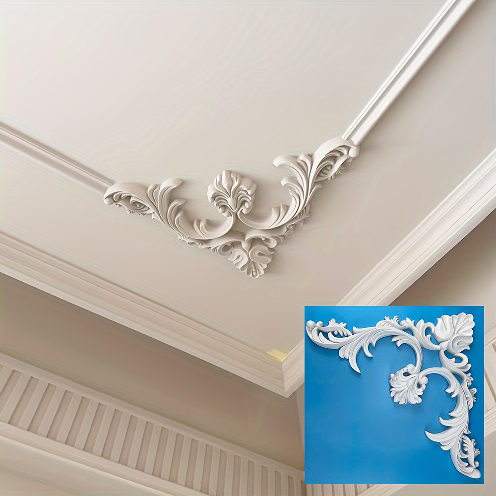item picture white paintable pu household decoration corner flower imitation gypsum polyurethane foam material wall panel   decoration background wall ceiling decoration corner flower household decoration building materials